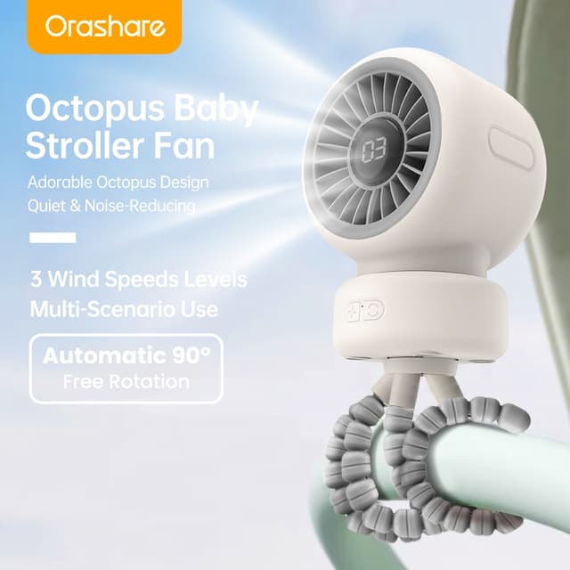 Orashare OCF01PRO พัดลมพกพาสำหรับรถเข็นเด็ก ความจุ 4,000mAh 