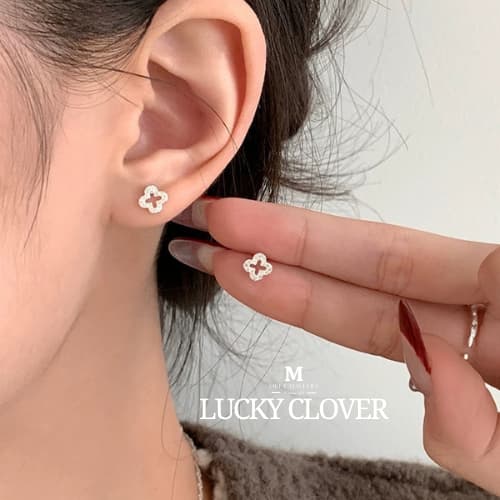 MEET💕ต่างหูเงิน Lucky Clover ต่างหูเพชร ต่างหูเก๋ๆ ต่างหูแฟ