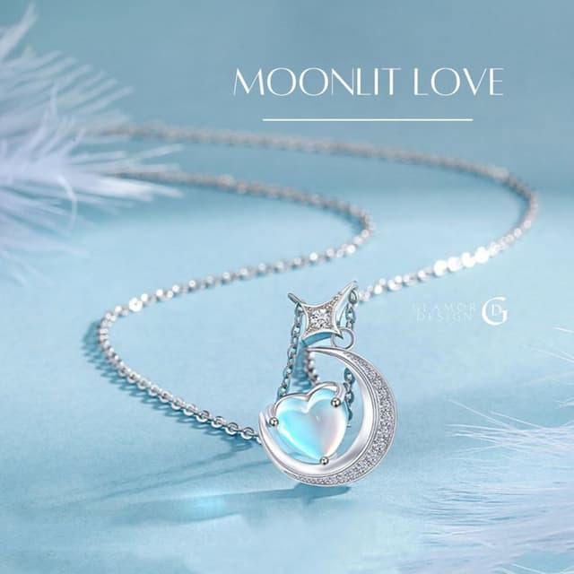 GLAMOR✨สร้อยคอ Moonlit Love จี้มูนสโตนรูปหัวใจ เงินแท้925 ดี