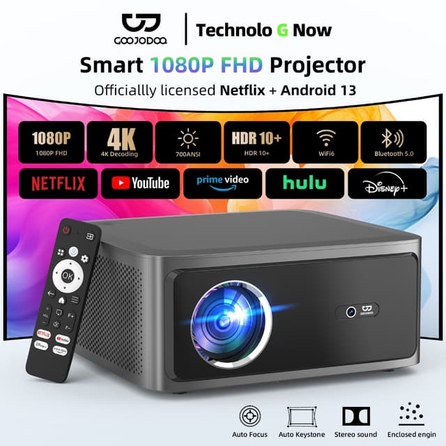 GOOJODOQ โปรเจ็กเตอร์ Projector Netflix 1080p Fhd 700 Ansi A