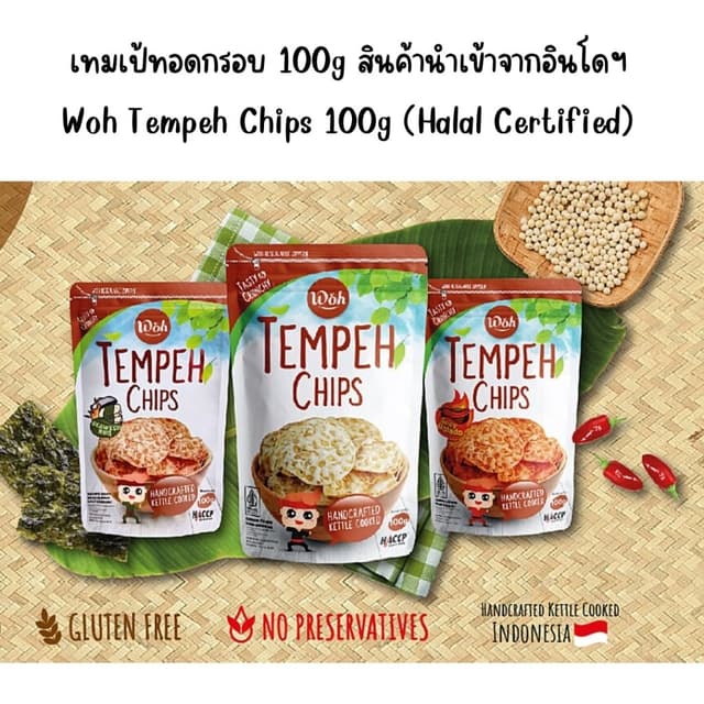 เทมเป้ทอดกรอบ 100g สินค้านำเข้าจากอินโดฯ | Woh Tempeh Chips 