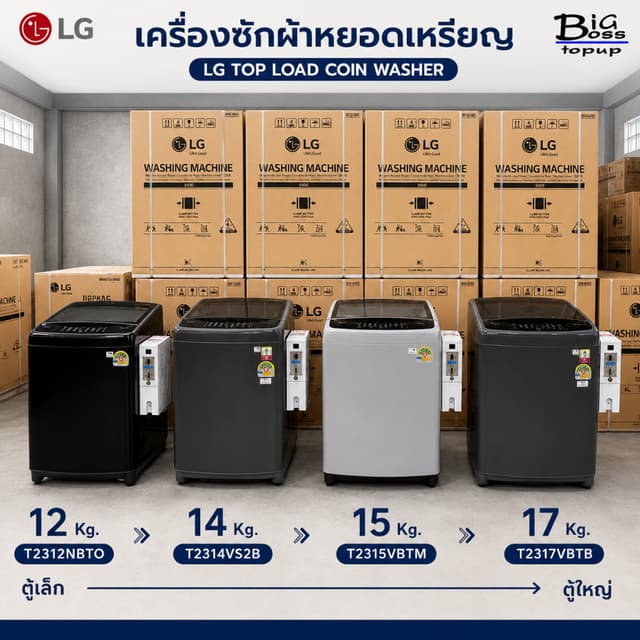 เครื่องซักผ้าหยอดเหรียญ LG ฝาบน ประกันระบบกล่อง 1 ปี
