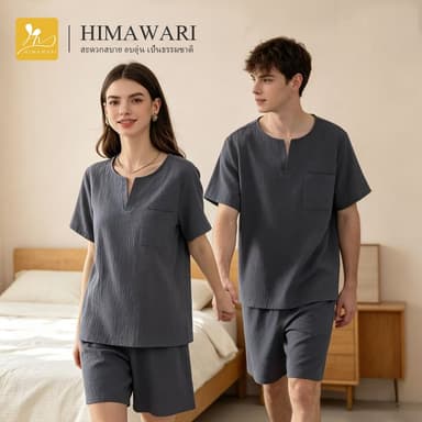 HIMAWARI丨ชุดนอนคู่ ชุดนอน ชุดนอนผ้าฝ้าย ดีไซน์เกาหลีแฟชั่น สบาย ไม่ระคายเคืองผิว Unisex