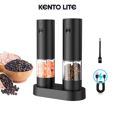 Kento Lite เครื่องบดไฟฟ้า 5 ระดับ ปรับความหยาบได้ เครื่องบดพริกไทยไฟฟ้า เซรามิค วัสดุเกรดอาหาร ขวดบดเกลือ Pepper Grinder