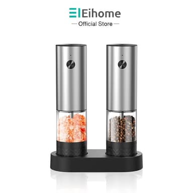 Eihome เครื่องบดพริกไทยไฟฟ้า Grinder อัตโนมัติ พร้อมกล่องใส่เครื่องปรุง สแตนเลสหรู ครัวเรือน