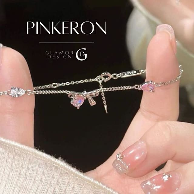 GLAMOR✨กำไลข้อมือเงินแท้ Pinkeron สร้อยข้อมือโบว์สีชมพู กำไล