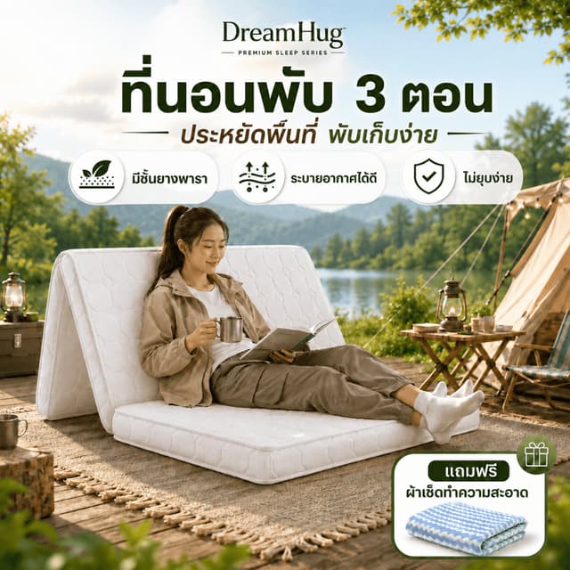 DreamHug ที่นอนพับได้ ที่นอนพับสามทบ ที่นอนยางพารา นุ่มสบาย 