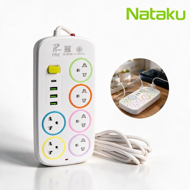 Nataku ปลั๊กพ่วง มอก. 2432-2555 5/6 ช่อง สาย 2M/4M เบรกเกอร์