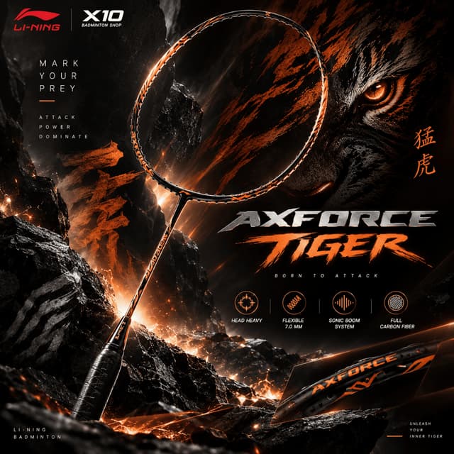 Li-Ning AXFORCE TIGER ไม้แบดมินตัน Lining สายบุก หัวหนัก ก้า