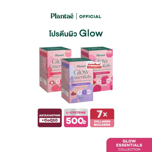 Plantae Glow Essentials กล่อง 5 ซอง โปรตีนพืช อาหารผิว Astax
