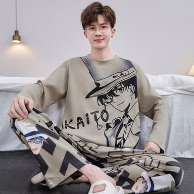 M~4XL,เสื้อผ้าผู้ชาย,ชุดนอนผู้ชาย,ชุดนอนวัยรุ่น,เสื้อแขนยาว+กางเกงขายาว,เนื้อผ้านุ่มใส่สบาย