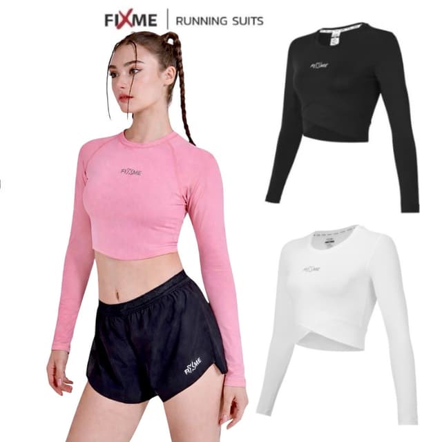 V-line เสื้อกันยูวีเอวลอย แขนยาว เสื้อครอปวิ่ง  กันuv 99% เส