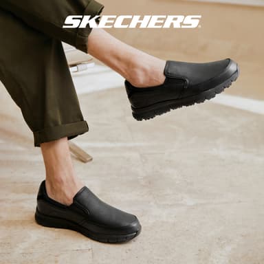 Skechers สเก็ตเชอร์ส รองเท้าทำงานผู้ชาย Men Work Nampa Slip Resistant Work Shoes - 77157-BLK Memory Foam  (latest)
