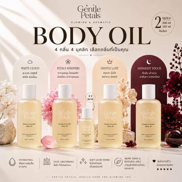 Gentle Petals Glowing & Aromatic body oil บอดี้ออยล์ เนื้อบา