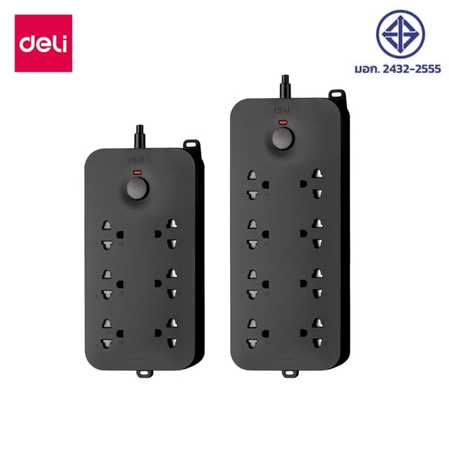 Deli ปลั๊กไฟ ปลั๊กพ่วง 3/4/6/8ช่อง มอก ตัดไฟอัตโนมัติ 2300W 
