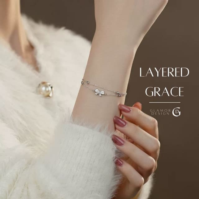 GLAMOR✨กําไลข้อมือเงิน Layered Grace สร้อยข้อมือเงินแท้ สร้อ