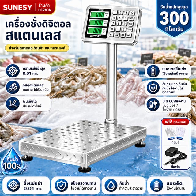 ตาชั่งดิจิตอล 150KG/300KG ความละเอียด 0.01kg  ได้ วัสดุสแตนเ