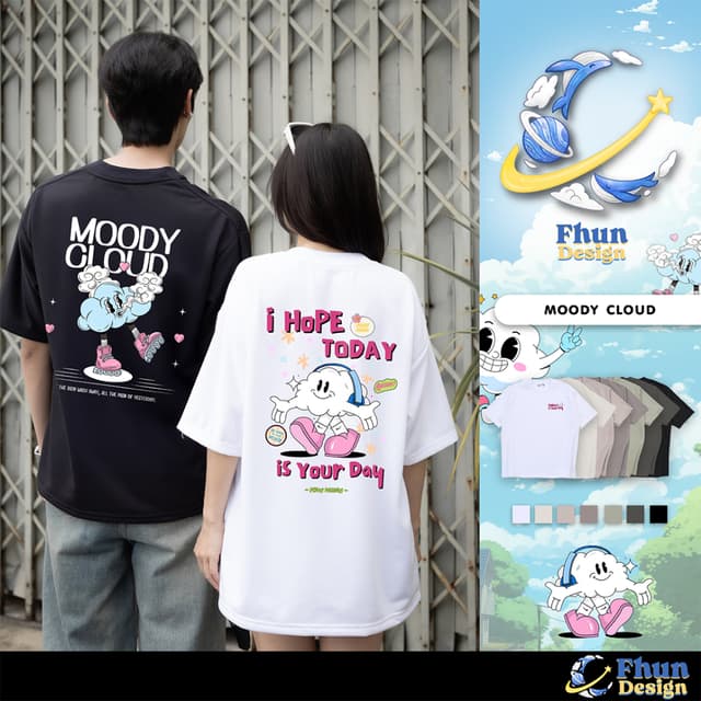 FhunDesign เสื้อยืดโอเวอร์ไซส์ Classic คอลเลกชั่น Moody Clou