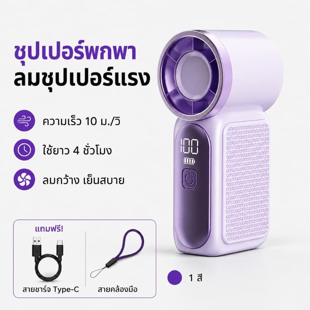 พัดลมพกพา 100ระดับ พัดลมแคมป์ปิ้ง ลมแรง USB พัดลมมือถือ แบตใ
