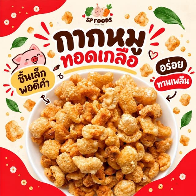 [ขายดี] กากหมูทอดเกลือ By SP FOODS ชิ้นเล็กพอดีคำ กากหมู หมู