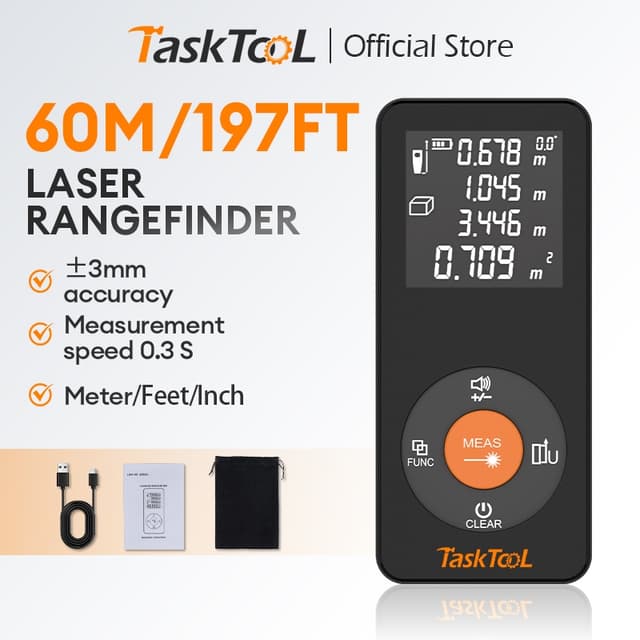 TASKTOOL เครื่องวัดเลเซอร์ 60 ม. เครื่องวัดระยะ เครื่องวัดระ