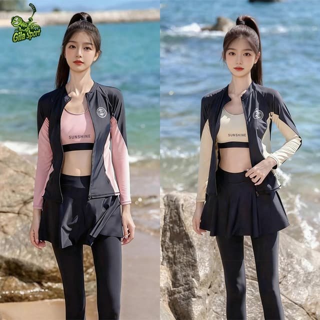 ชุดว่ายน้ำผู้หญิง ชุดดำน้ำ 4ชิ้น ชุดว่ายน้ำแขนยาว เสื้อ กันu