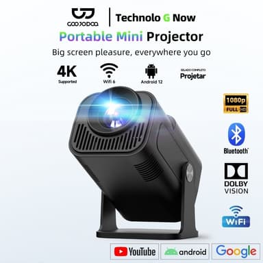 GOOJODOQ Hy320 Mini โปรเจคเตอร์  200 Ansi Projector Android 11 Gimbal 5 Mini Projector พร้อมลำโพง