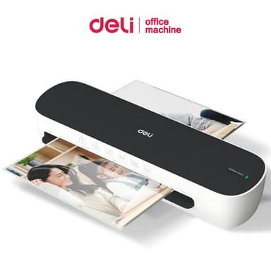 Deli เครื่องเคลือบเอกสาร A4 300mm/min เคลือบไว เคลือบร้อน อุ่นเครื่อง 5 นาที สีสันสวยงาม Laminator