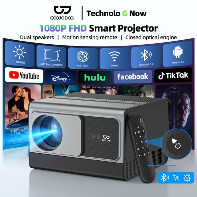 GOOJODOQ โปรเจ็กเตอร์ 1080P FHD 700Ansi Android 12 Wifi 2.4+