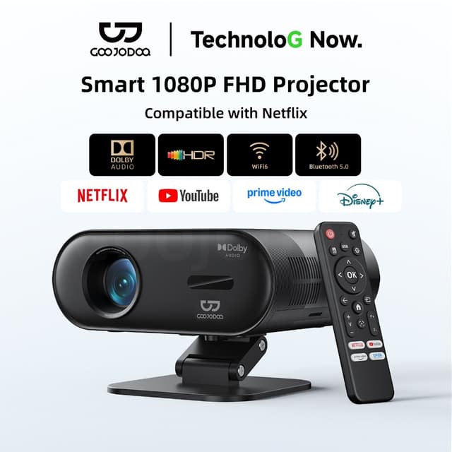 GOOJODOQ โปรเจคเตอร์ 1080p 300 Ansi Projector Bluetooth 5.0 