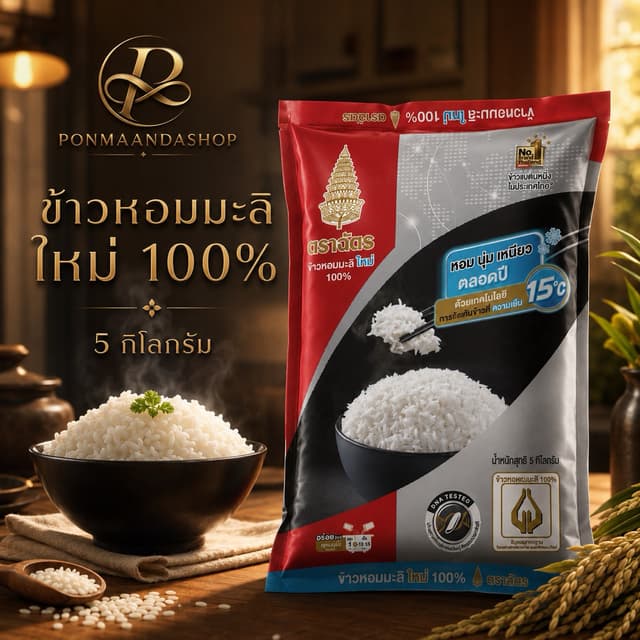 ( 1ถุง)  ฉัตรแดงใหม่ ข้าวหอมมะลิใหม่100%  5กก. CHAT JASMINE 