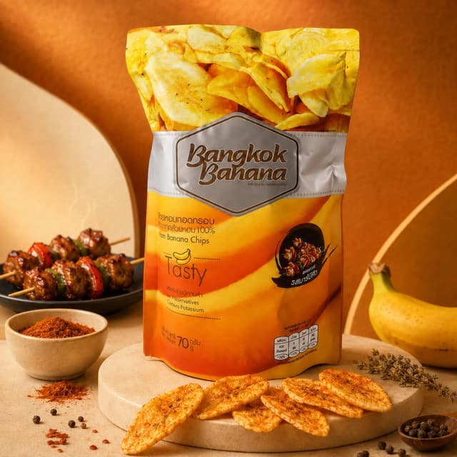 Bangkok Banana 70 g กล้วยหอมทอดกรอบ รสบาร์บีคิว | Banana Chi