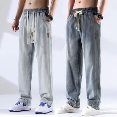 กางเกงยีนส์ผู้ชาย กางเกงยีนส์ทรงตรง ทรงหลวม สไตล์เรโทร สำหรับผู้ชาย แฟชั่น ลำลอง อเนกประสงค์ ขากว้าง กางเกงขายาวผู้ชาย