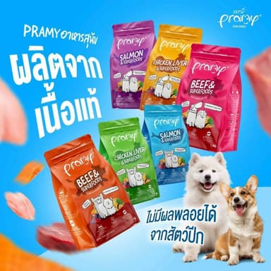 Pramy อาหารเม็ดสุนัขพรามี่ สูตรเน้นเนื้อแท้ โปรตีนสูง เสริมสร้างสุขภาพแบบรอบด้าน ขนาด 1kg - 1.3kg