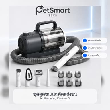 [PetSmart]เครื่องดูดขนสัตว์เลี้ยง 2-in-1 พร้อมปัตตาเลี่ยน แรงดูด 12000Pa ถัง 2.5L เสียงเงียบ ชุดกรูมมิ่งสัตว์เลี้ยง