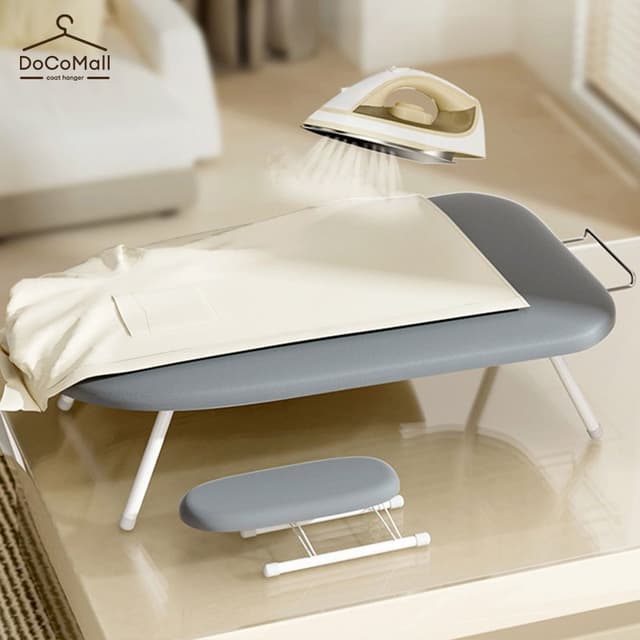 DoCoMall โต๊ะรีดผ้าแบบนั่ง ขายู ลายจุด สีเทา สำหรับรีดแขนเสื