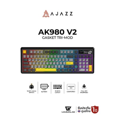 คีย์บอร์ดเกมมิ่ง Ajazz AK980 V2 10,000mAh Tri-Mod Gasket Mechanical Keyboard รับประกัน 1 ปี