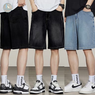 Baggy S-5XL กางเกงยีนส์ขาสั้นทรงตรงแบบเรโทรสำหรับผู้ชาย ดีไซน์เกาหลี สวมใส่สบายและใช้งานได้หลากหลาย