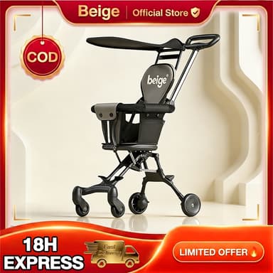 Beige รถเข็นเด็ก พับได้ เข็นได้สองทาง เบาะเอนนอน น้ำหนักเบา พกพาสะดวก เหมาะสำหรับเด็กแรกเกิดถึง3ปี
