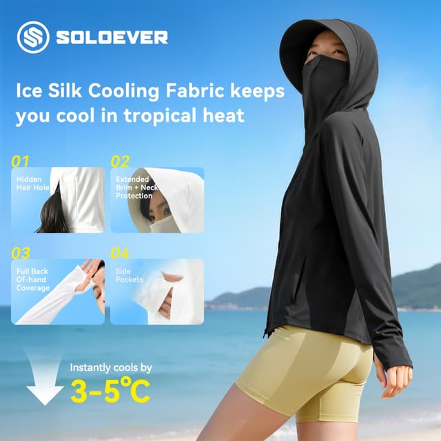 SOLOEVER เสื้อกันแดด UPF50+ เสื้อคลุมกันแดด เสื้อเย็น มีหมวก
