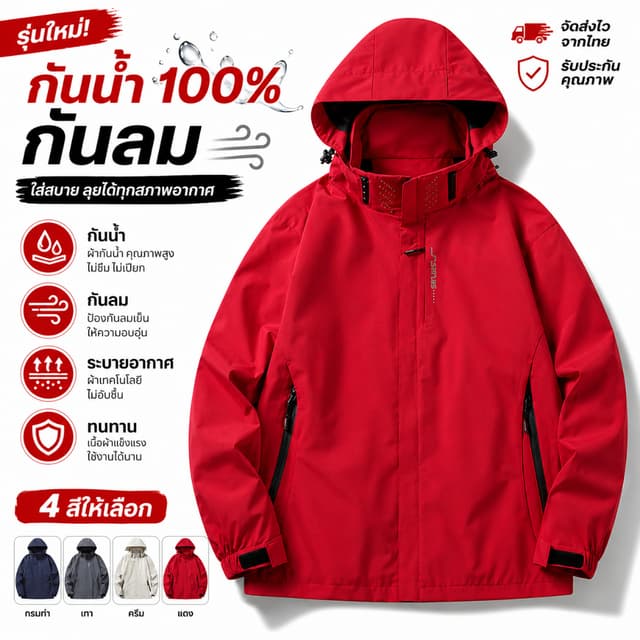 COD เสื้อแจ็คเก็ตกันน้ำ กันลม UV น้ำหนักเบา ระบายอากาศดี มีฮ