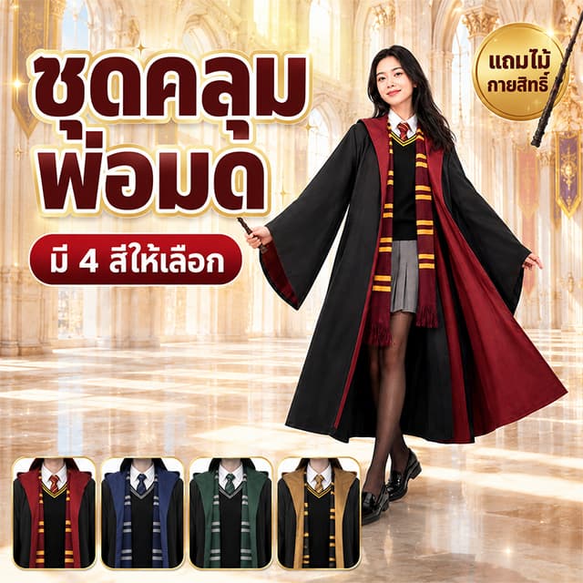 ชุดคลุมเวทมนตร์ เสื้อคลุมแฮรี่ งานแฟนซี เสื้อคลุมพ่อมด สำหรั