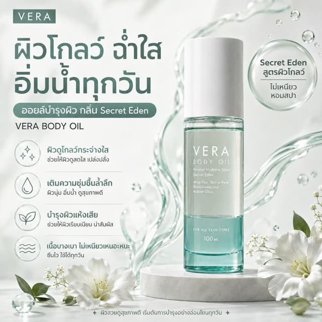 (100 ml.) กลิ่น SECRET EDEN VERA BODY OIL  เวร่า บอดี้ ออยล์