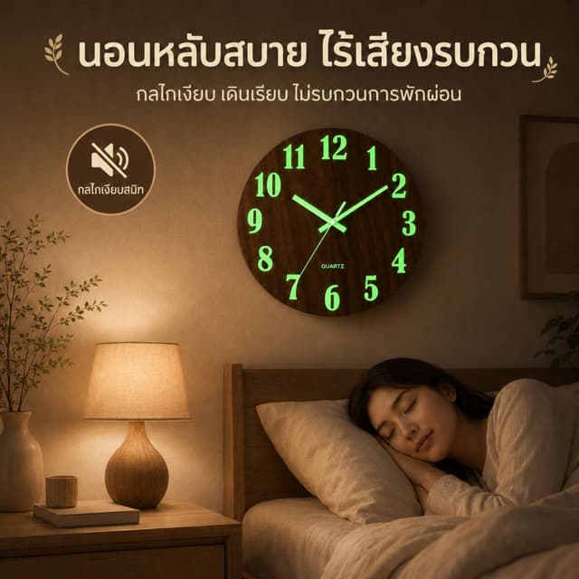 นาฬิกาแขวนผนังเรืองแสง 8/10/12นิ้ว นาฬิกาแขวนผนังไม้ คุณภาพด